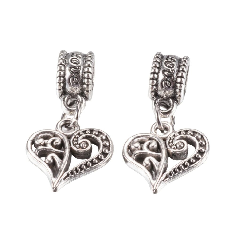 8021 10Pcs Tibetan Style Hollow Heart Large Hole Pendants Antique Silver